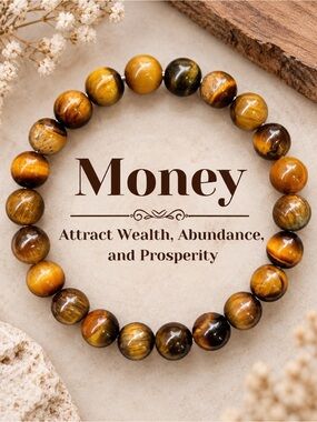 Tiger’s Eye Beaded Bracelet 8mm Natural Stone Wealth Prosperity 7”